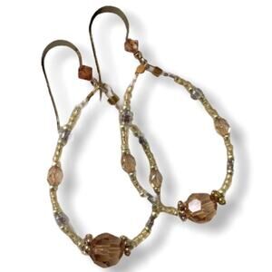 Crystal gold bead teardrop earring hoop dangle pierced fashion jewelry